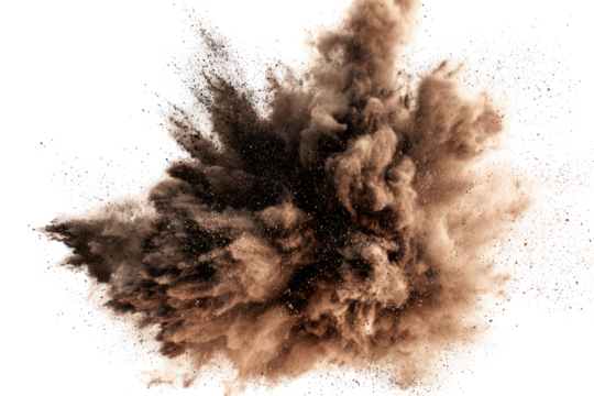 Exploding brown powder. A dramatic burst of light brown powder against a black background.  The powder particles are dispersed in a cloud-like form