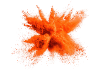 Explosive orange powder burst on black
