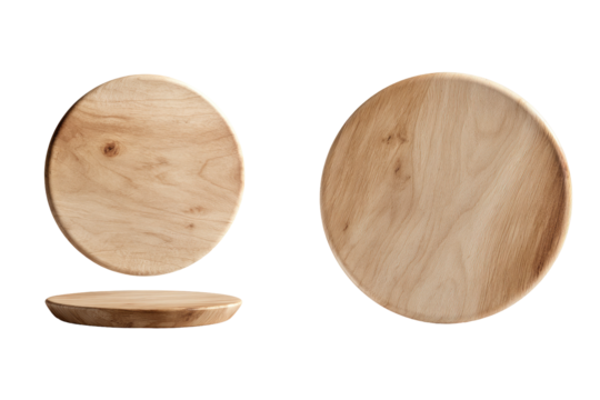 Two round wooden platters, one on top of the other, presented in a studio shot