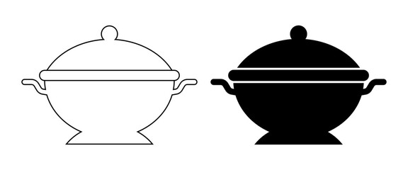 outline silhouette Sugar bowl icon set isolated o white background