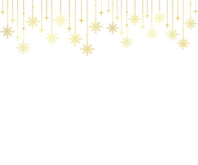 Elegant golden snowflakes and stars hanging, a festive touch for holiday season designs, adds warmth and sparkle to any winter project, perfect for cards