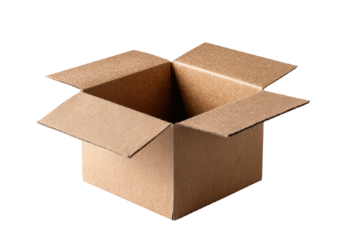 Open cardboard box, light brown color,  square shape, simple design