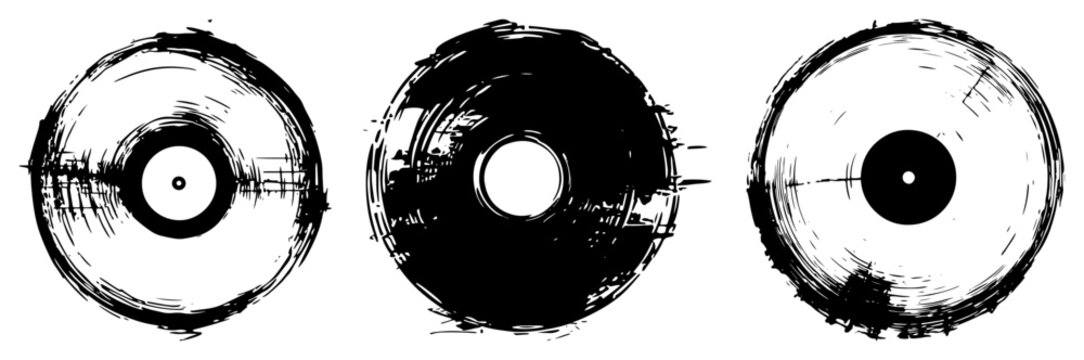 Grunge Vinyl Record LP Disc Vector Illustration Set