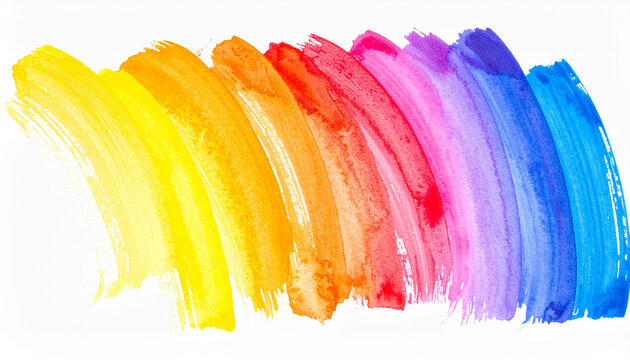 Vibrant rainbow watercolor brushstroke on white isolated background, artistic soft texture