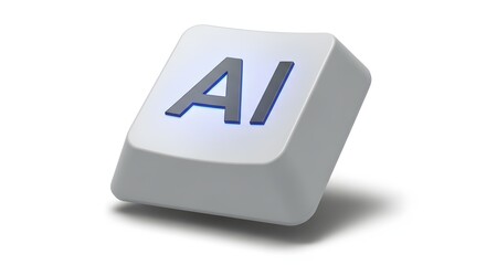 AI Key: A detailed view of a computer keyboard key with the letters AI illuminated. Perfect for illustrating topics related to technology, artificial intelligence, and digital concepts. 