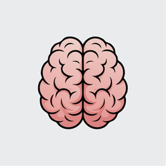 Cartoon illustration of a human brain with pink color and detailed convolutions.