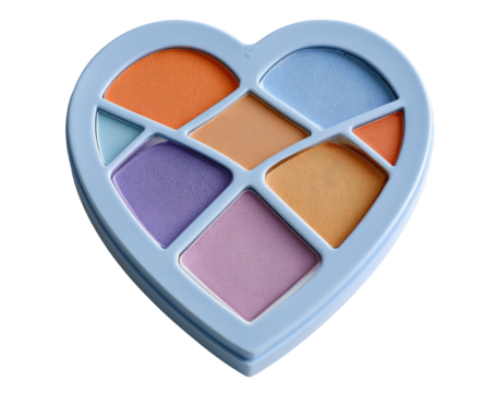 Heart-shaped eyeshadow palette with pastel-colored compartments
