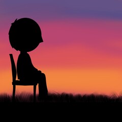 夕焼け空で椅子に座る人物