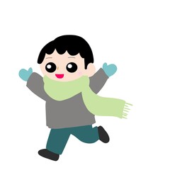 子どもがマフラーを巻いて走るシルエット