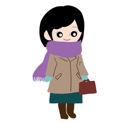 Fototapeta premium 女性のシルエット（コートにマフラー・スカート＋ブーツ）