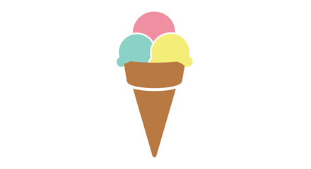 Colorful ice cream cone illustration with three scoops simple vector design