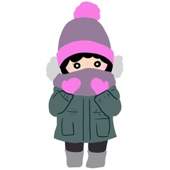 手袋やニット帽も合わせて冬支度した人