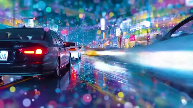 Vibrant Urban Cascade: A dazzling dance of color and motion, portraying the energy and fast pace of city life in an abstract and eye-catching design