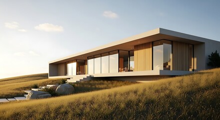 Contemporary home design showcasing a minimalist architecture on hillside