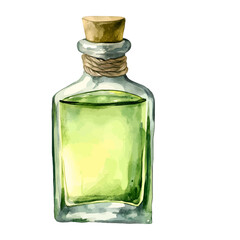 Watercolor Green Potion Bottle Clipart Vector Illustration
