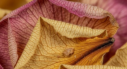 Detailed macro of dried flower petals showcasing texture and gradation