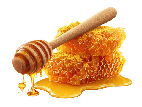 Honeycomb and dipper, golden honey drizzled - Powered by Adobe