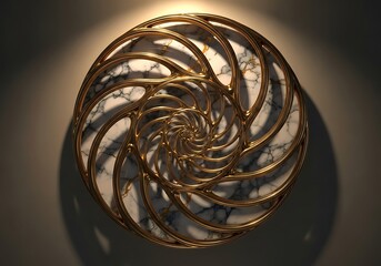 Luxe spiraling design with gold outlining and marbling center, artistic backdrop