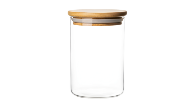Clear glass jar with bamboo lid