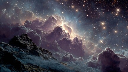 Colorful nebula with stars and cosmic dust in deep space fantasy scene.