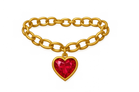 Gold chain necklace with red heart gemstone pendant, sparkling ruby jewelry for love and romance concept, transparent background - Powered by Adobe