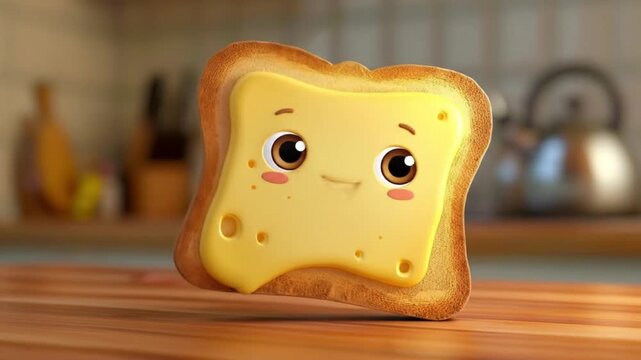 3d cute bread slice character golden Videos