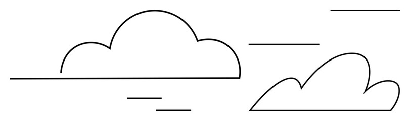 Simplified cloud outlines with clean horizontal streaks evoke an airy, serene sky effect. Ideal for weather, freedom, tranquility, creativity, simplicity, digital design nature concepts. Minimal