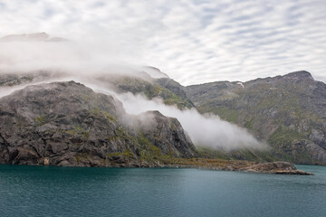 Prince Christian Sund, Greenland, August 2025, Mountains, Glaciers and waterfalls, in this spectacular sound. 