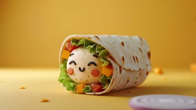 3d cute kebab wrap character tortilla filled Videos
