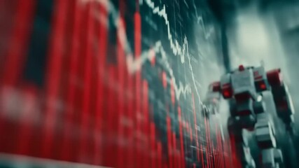 Automated Market Intervention: A Robot Navigating a Downturn in Financial Stock, Representing Algorithmic Trading in Action with Sharp, Red Indicators