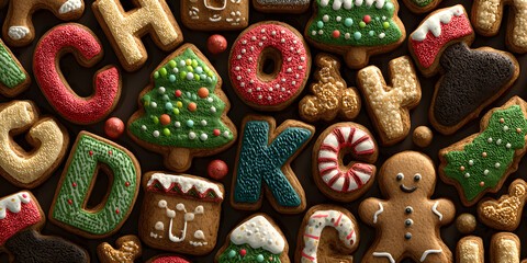 Set of alphabet holidays gingerbread cookies. Christmas abc letters font. Vector Illustration.