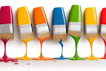 Row of brushes dripping vibrant paint