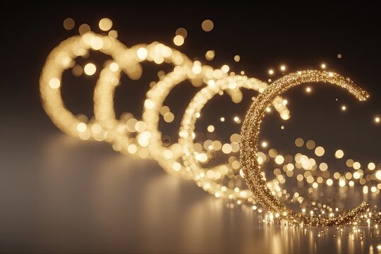 Spiral of golden glittering particles on a reflective surface - Powered by Adobe