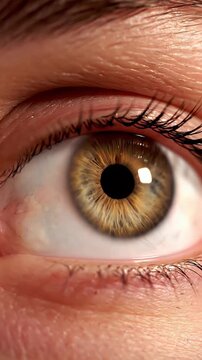 Extreme Close Up of a Hazel Eye with Detailed Eyelashes and Skin Texture Showing Healthy Iris and Pupil in High Resolution For Medical and Beauty Themes 198 Characters