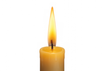 Candle flame burning bright, glowing wax wick providing light with soft warm glow, isolated on transparent background