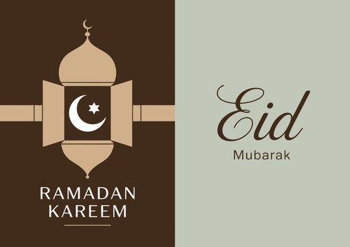 A minimalistic design featuring lanterns, stars, and crescent moons to convey the festive spirit of Ramadan and Eid, along with warm wishes for joy and blessings.