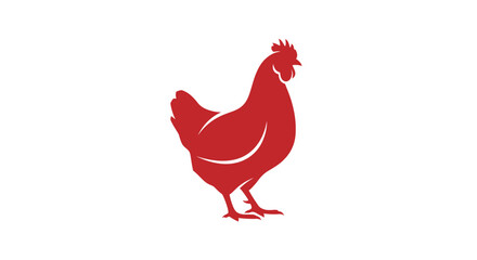 A striking red silhouette of a rooster standing in profile view