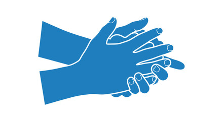 Blue illustration of two hands clasped together in a supportive gesture