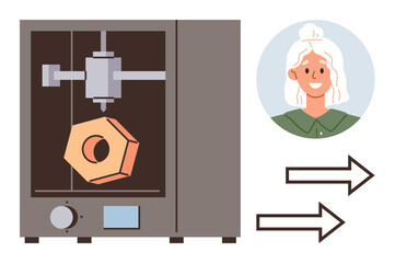 3D printer crafting geometric shape with user illustration for personalization and customization options. Ideal for technology, innovation, design, manufacturing, prototyping, creativity, education