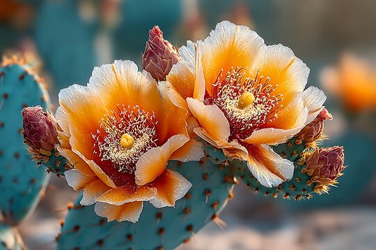 Desert cactus flowers with vivid yellow petals high resolution picture
