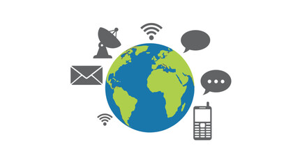 Global communication network with satellite mobile and internet connections illustrated