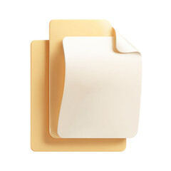 Two stacked, light beige, rectangular documents.  One document is slightly curled at the top right edge.  Smooth, simple 3D style