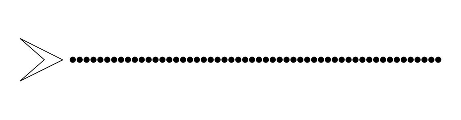 Minimalist black arrow pointing left with a dotted line tail on a white background, a simple graphic element for navigation or separation.