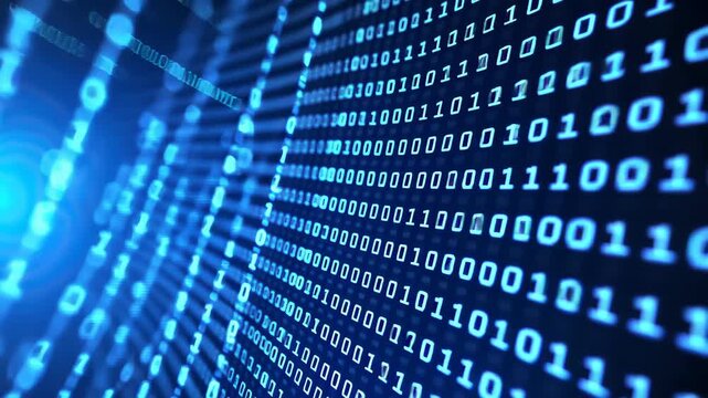 Digital Binary Data Stream: A visualization of digital binary code cascading, representing the complex world of information and technology with a modern, futuristic aesthetic.