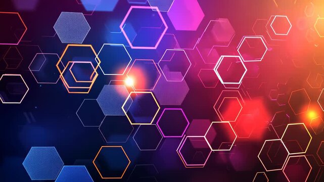 Abstract Hexagon Tech: An abstract graphic featuring glowing hexagonal shapes in vibrant colors, suggesting technological innovation, network and data. 