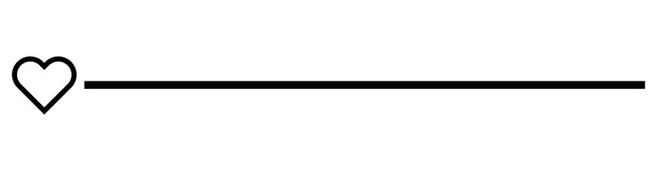 A simple black outline of a heart followed by a horizontal line on a white background, used as a...