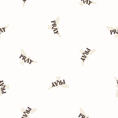 Christian holy dove hand drawn seamless vector pattern. Prayer text. Religious home decor background for sunday school bible study motif.