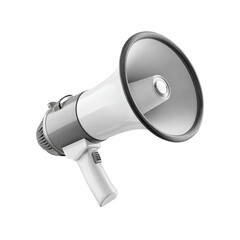 A gray and white megaphone, angled forward