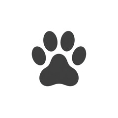 Dark gray paw print icon.  Simple, outlined shape