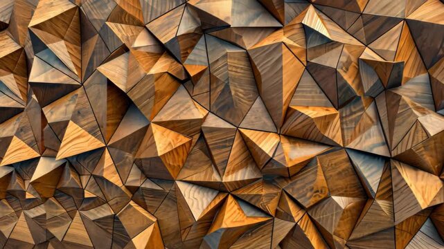 Geometric Wooden Puzzle: A close-up shot revealing a intricate mosaic of meticulously crafted wooden shapes, creating a captivating visual texture and pattern.
